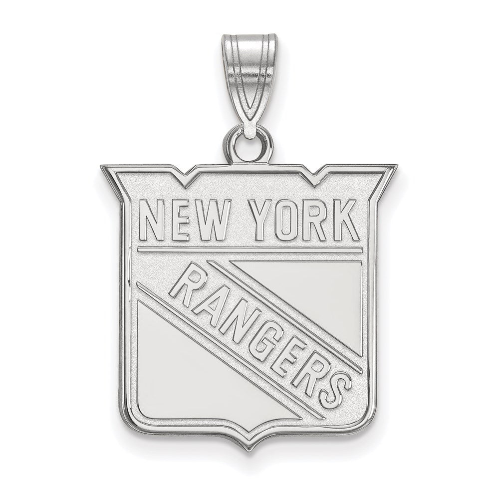 10k White Gold NHL LogoArt New York Rangers Large Pendant
