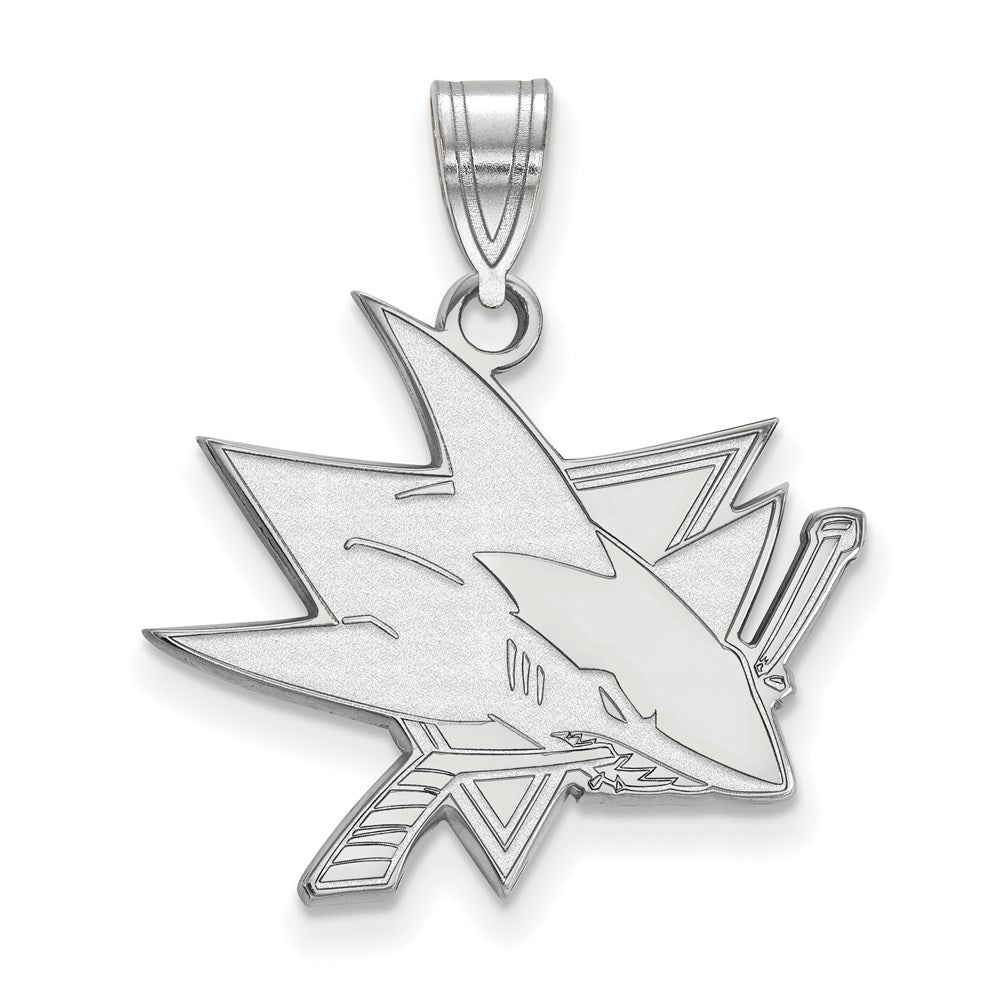 Sterling Silver Rhodium-plated NHL LogoArt San Jose Sharks Large Pendant