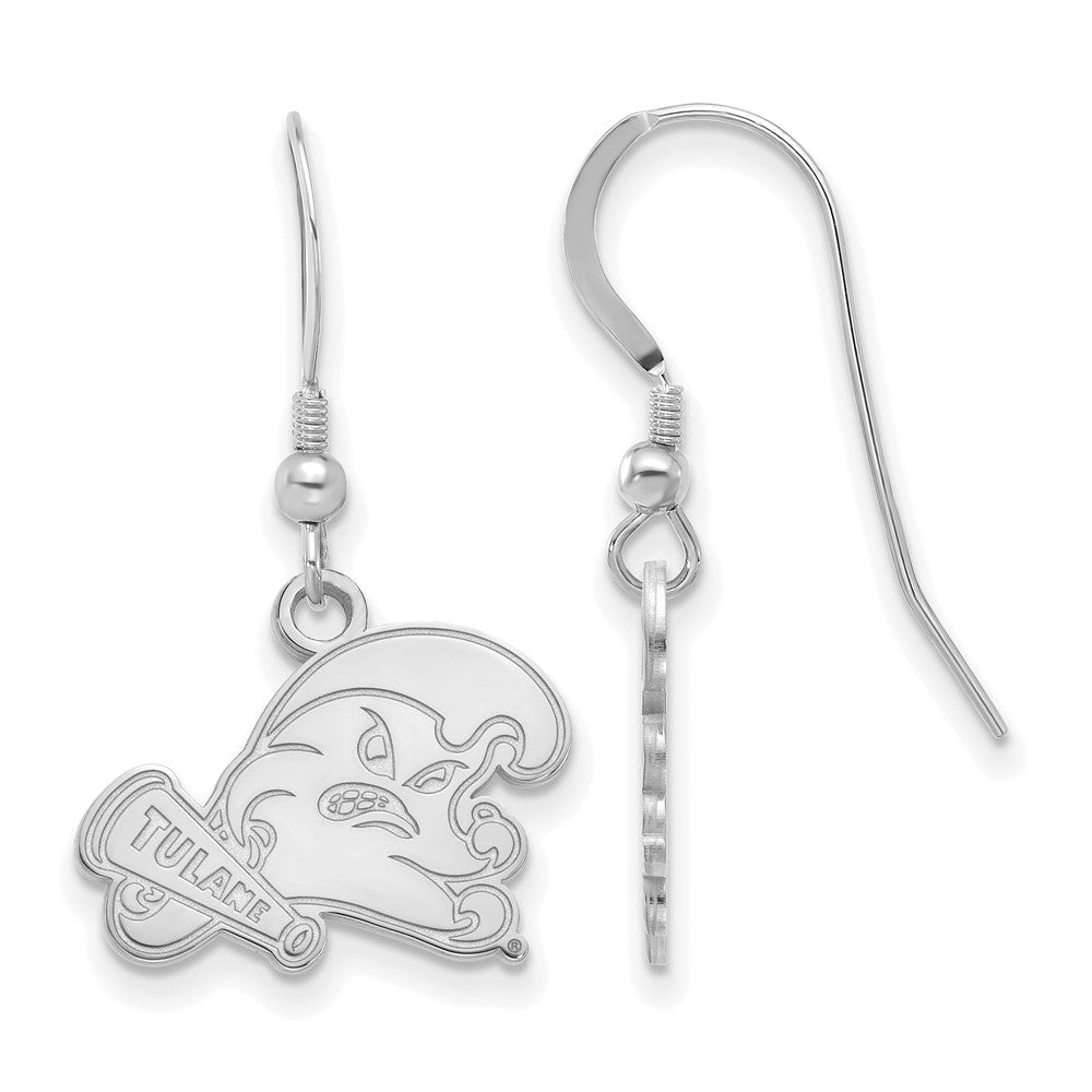 Sterling Silver Rhodium-plated LogoArt Tulane University Small Dangle Wire Earrings