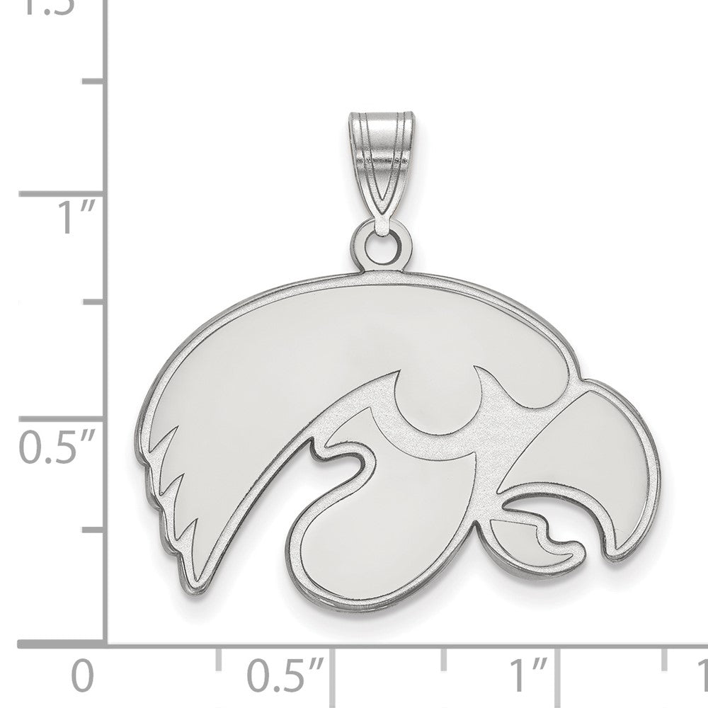 Sterling Silver Rhodium-plated LogoArt University of Iowa Hawk Large Pendant