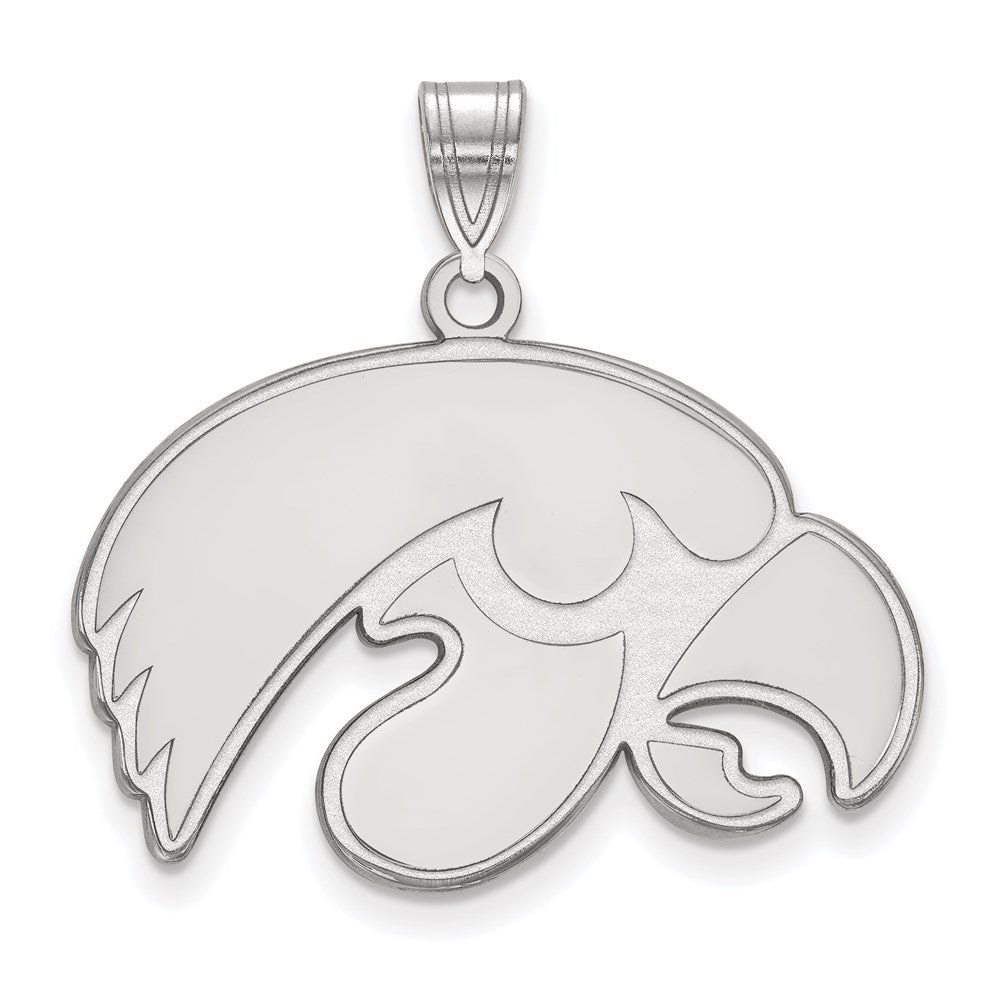 Sterling Silver Rhodium-plated LogoArt University of Iowa Hawk Large Pendant