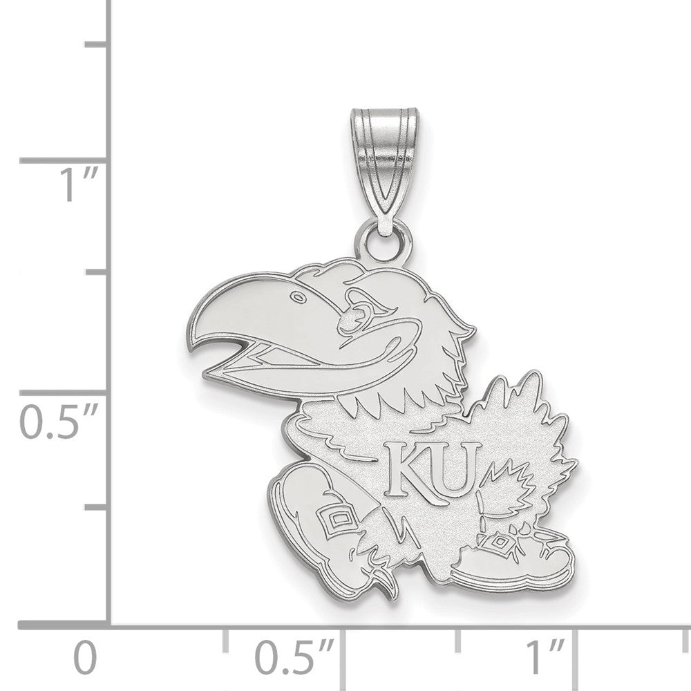 Sterling Silver Rhodium-plated LogoArt University of Kansas Jayhawk Large Pendant