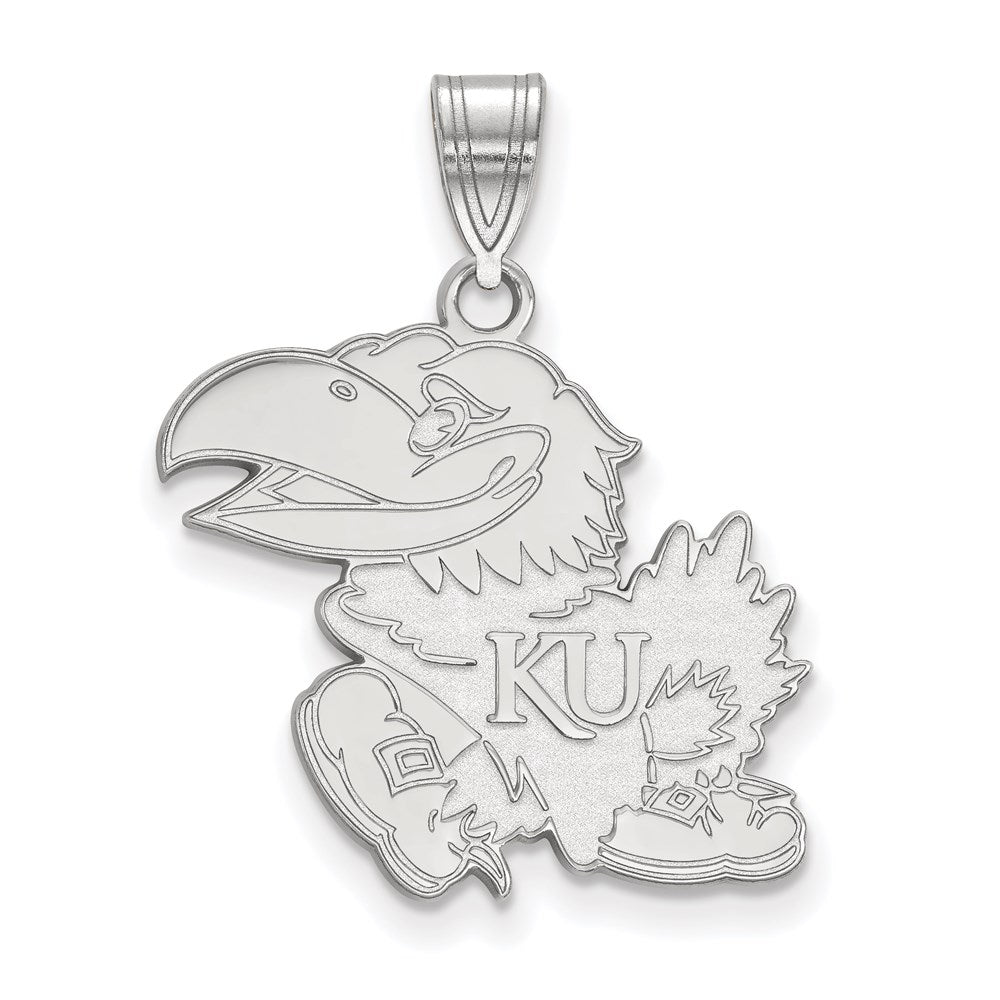 10k White Gold LogoArt University of Kansas Jayhawk Large Pendant