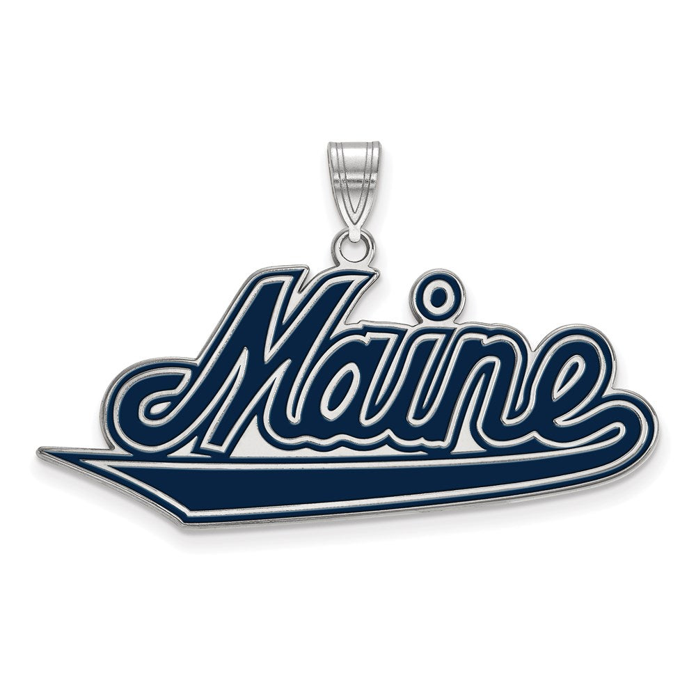 Sterling Silver Rhodium-plated LogoArt University of Maine Extra Large Enameled Pendant
