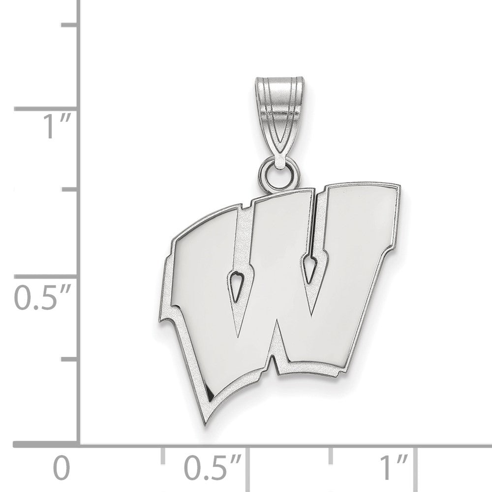 Sterling Silver Rhodium-plated LogoArt University of Wisconsin Letter W Large Pendant