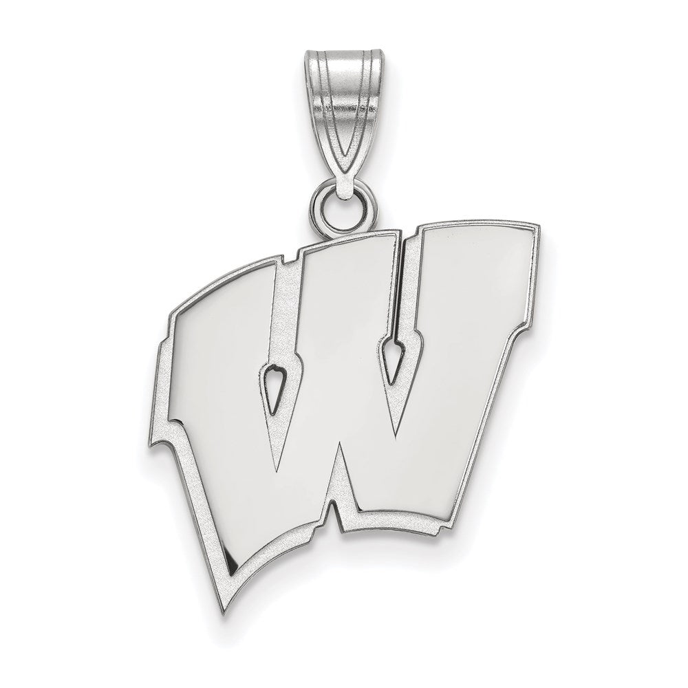 Sterling Silver Rhodium-plated LogoArt University of Wisconsin Letter W Large Pendant