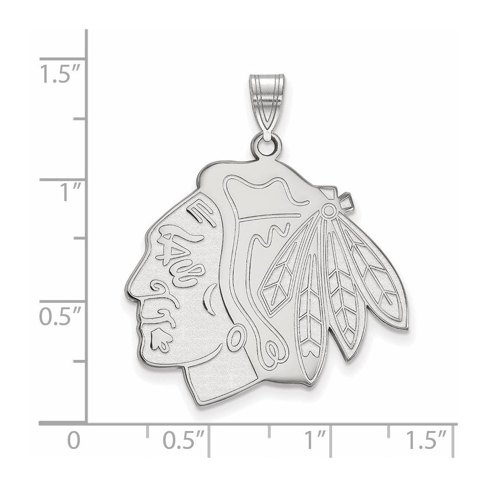 Sterling Silver Rhodium-plated NHL LogoArt Chicago Blackhawks Extra Large Pendant