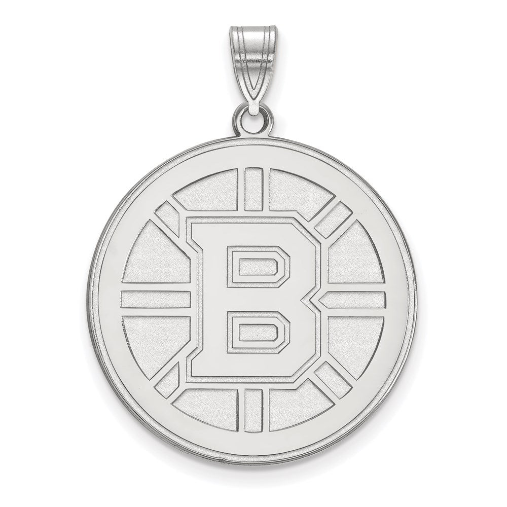 Sterling Silver Rhodium-plated NHL LogoArt Boston Bruins Extra Large Pendant