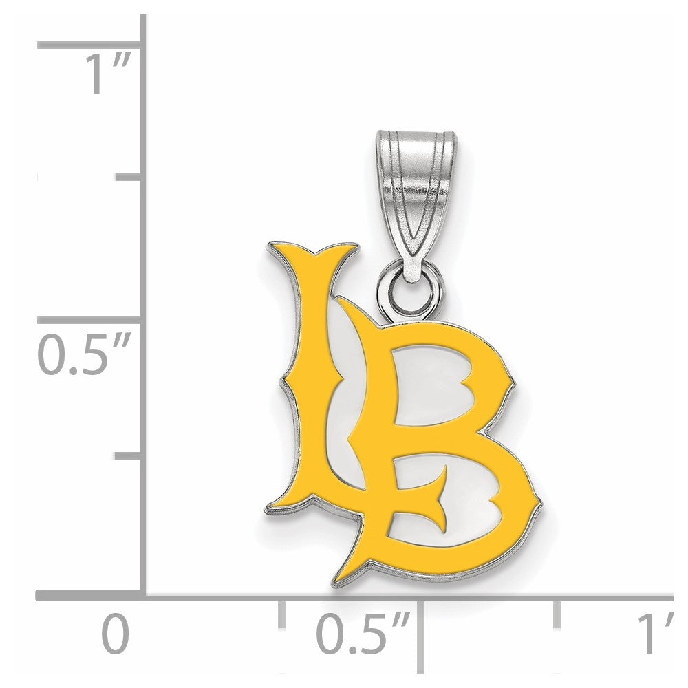 Sterling Silver Rhodium-plated LogoArt California State University Long Beach L-B Medium Enameled Pendant