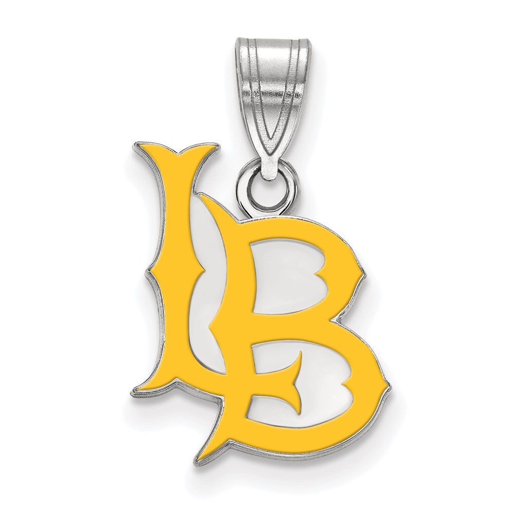 Sterling Silver Rhodium-plated LogoArt California State University Long Beach L-B Medium Enameled Pendant