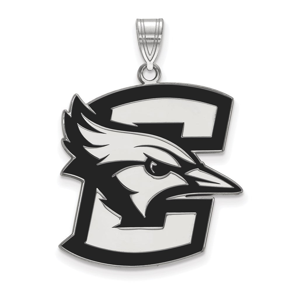 Sterling Silver Rhodium-plated LogoArt Creighton University Bluejay Extra Large Enameled Pendant