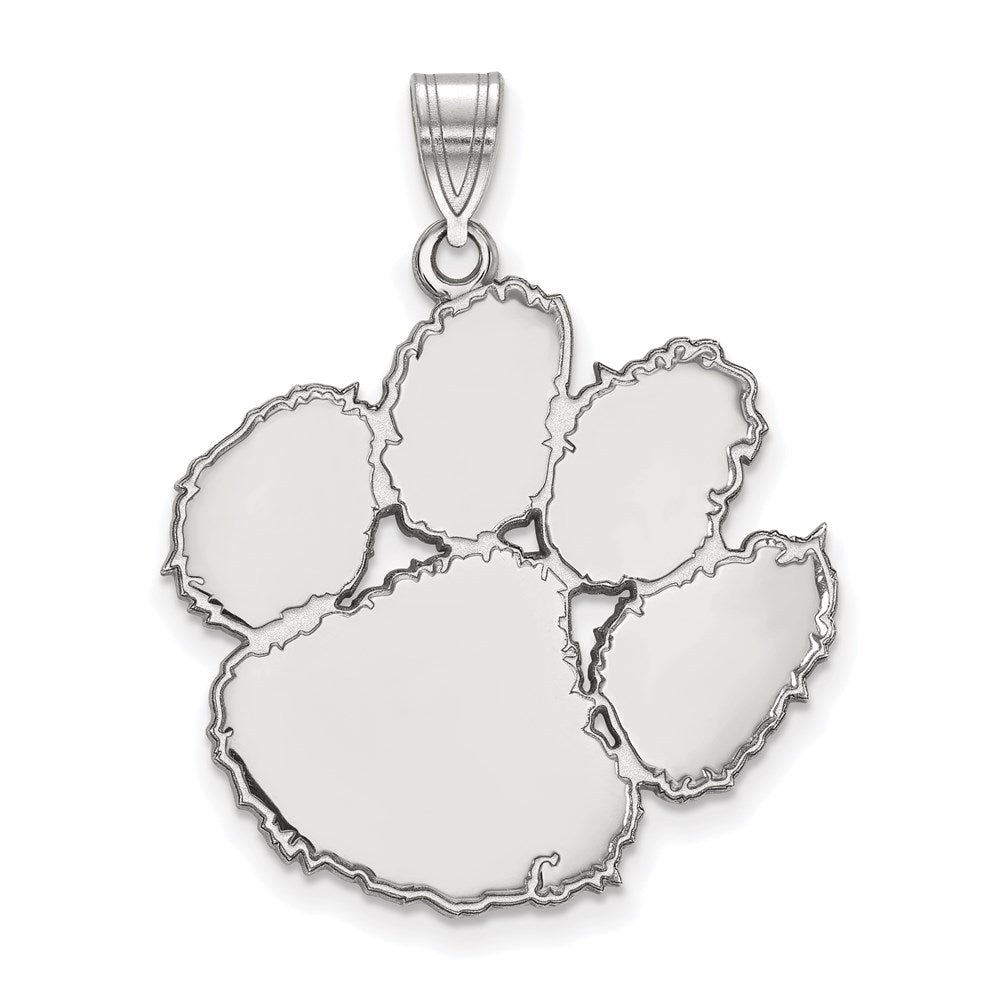 Sterling Silver Rhodium-plated LogoArt Clemson University Tiger Paw Extra Large Pendant