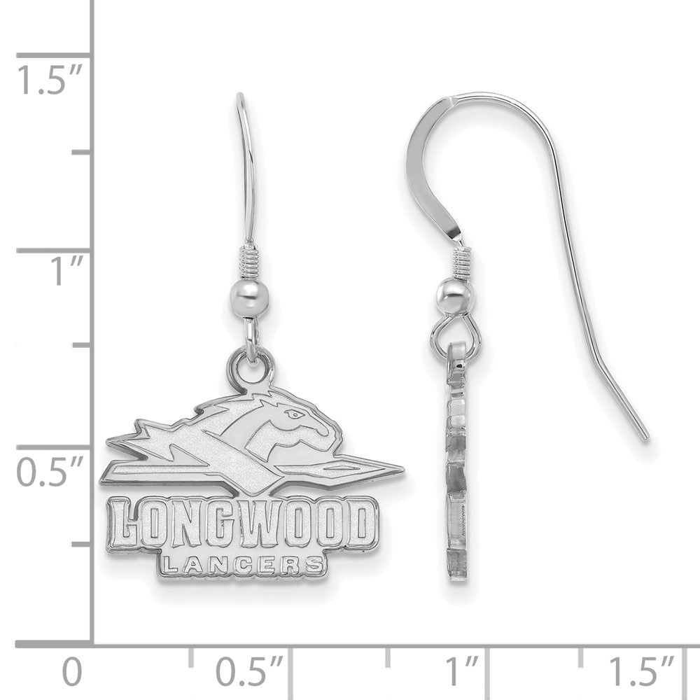 Sterling Silver Rhodium-plated LogoArt Longwood University Lancers Small Dangle Wire Earrings