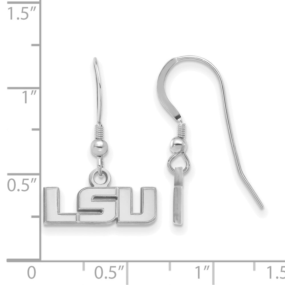 Sterling Silver Rhodium-plated LogoArt Louisiana State University L-S-U Extra Small Dangle Wire Earrings