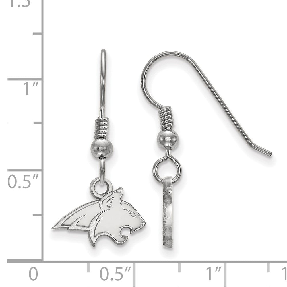Sterling Silver Rhodium-plated LogoArt Montana State University Bobcat Extra Small Dangle Wire Earrings