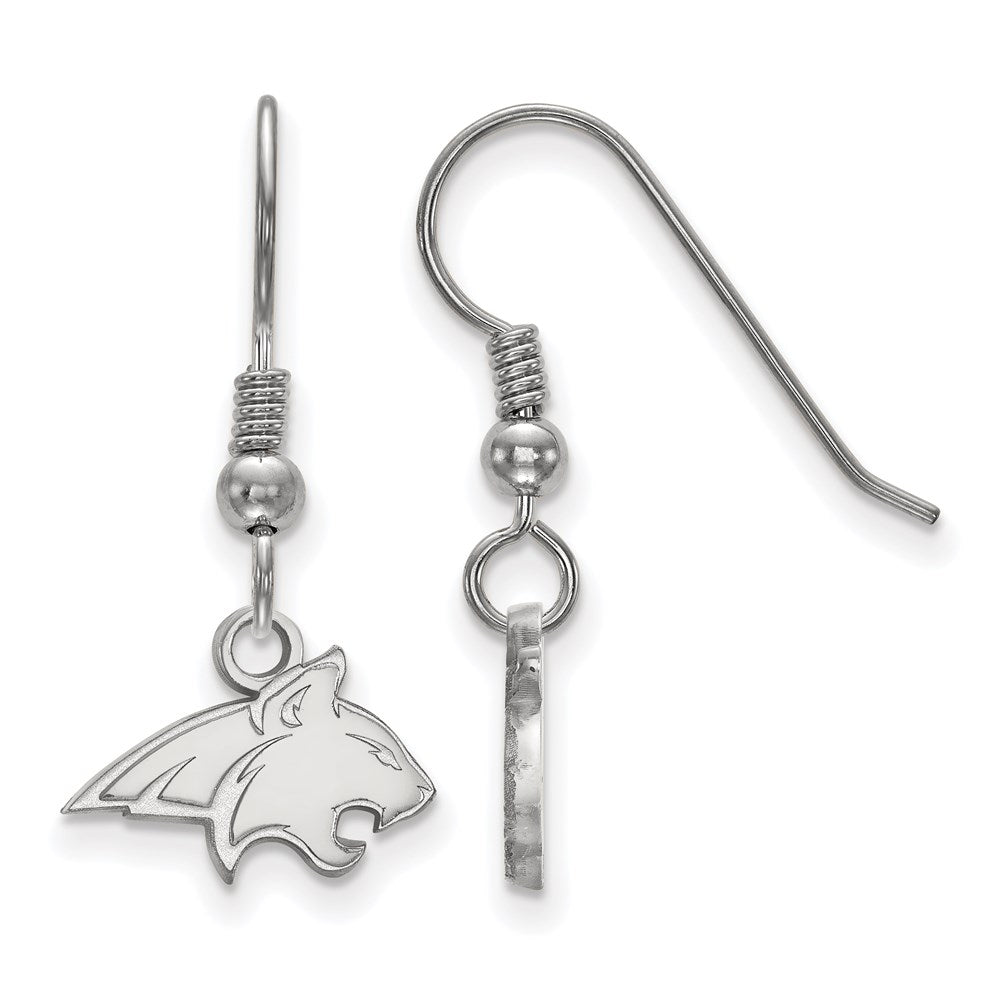 Sterling Silver Rhodium-plated LogoArt Montana State University Bobcat Extra Small Dangle Wire Earrings