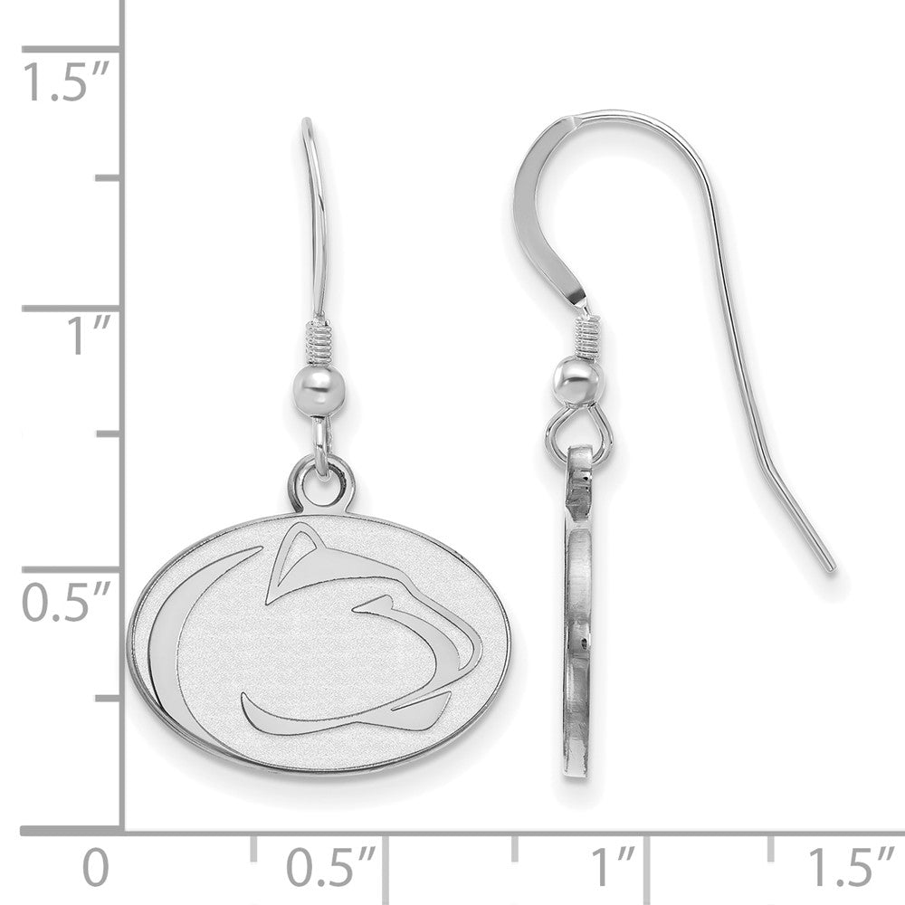 Sterling Silver Rhodium-plated LogoArt Penn State University Lion Small Dangle Wire Earrings