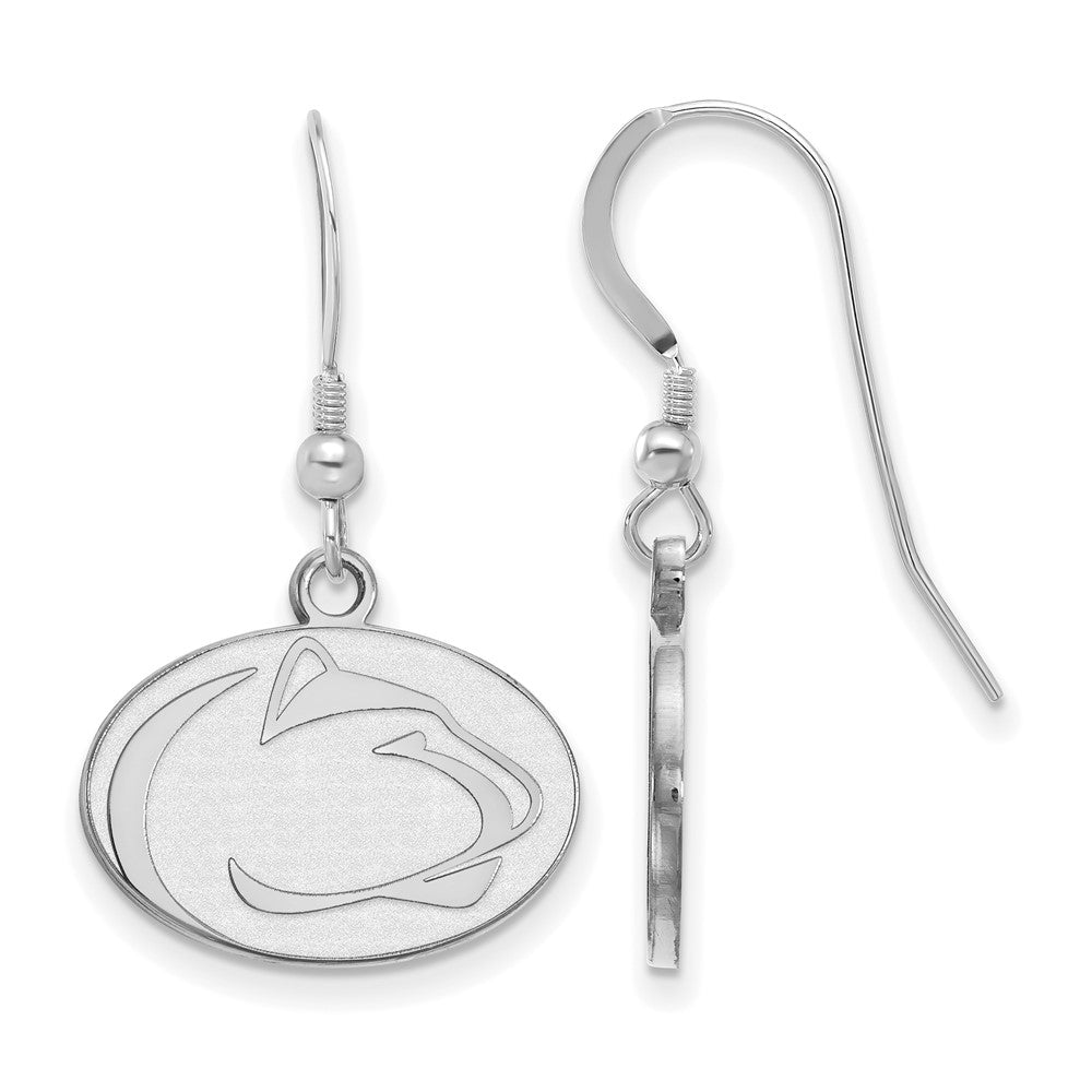 Sterling Silver Rhodium-plated LogoArt Penn State University Lion Small Dangle Wire Earrings