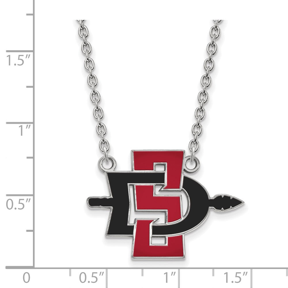 10k White Gold LogoArt San Diego State University Large Enameled Pendant 18 inch Necklace