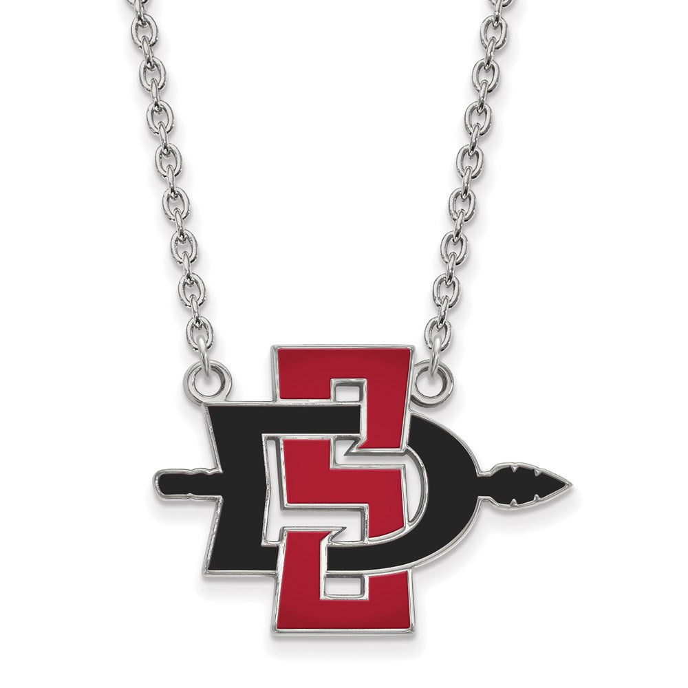 14k White Gold LogoArt San Diego State University Large Enameled Pendant 18 inch Necklace