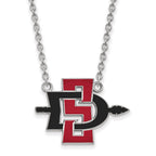 10k White Gold LogoArt San Diego State University Large Enameled Pendant 18 inch Necklace