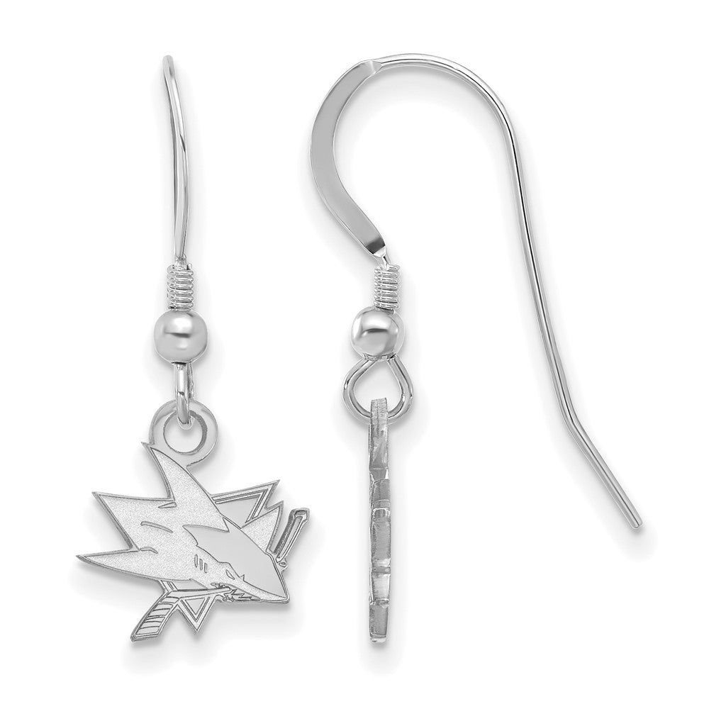 Sterling Silver Rhodium-plated NHL LogoArt San Jose Sharks Extra Small Dangle Earrings