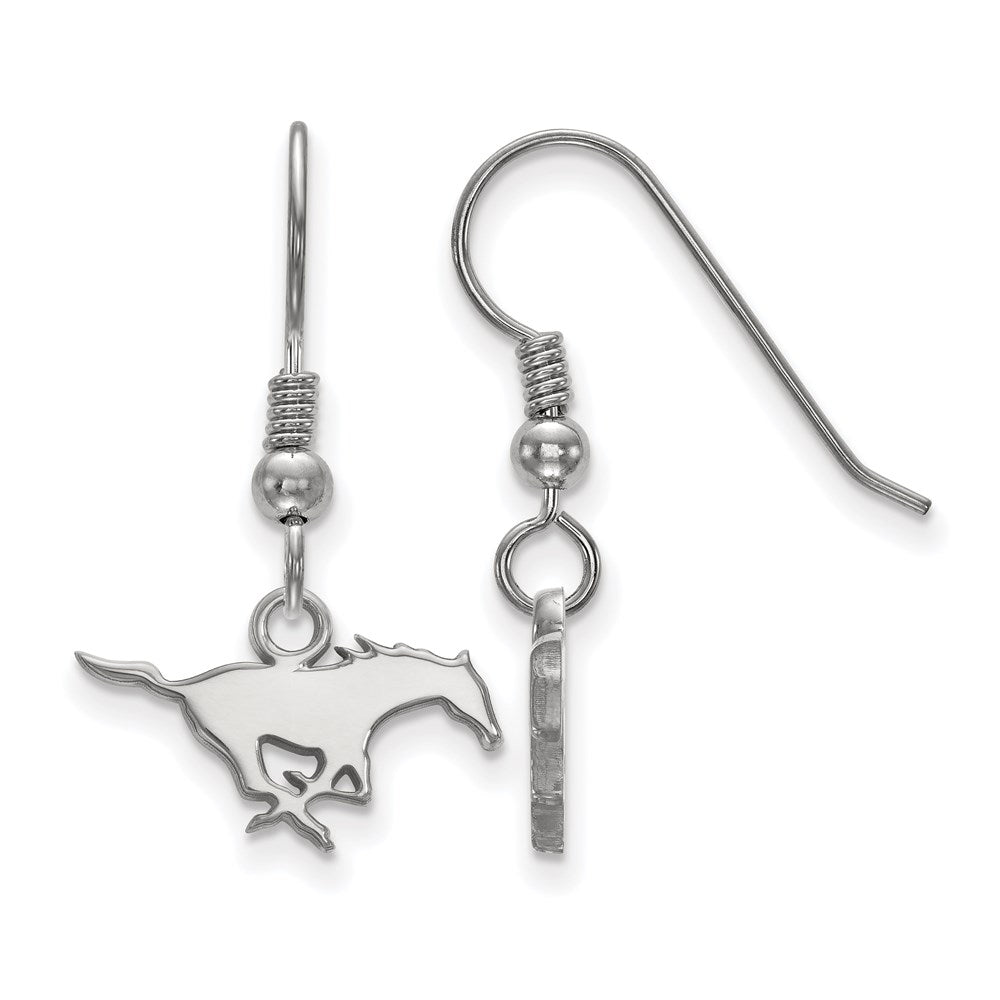 Sterling Silver Rhodium-plated LogoArt Southern Methodist University Mustang Extra Small Dangle Wire Earrings