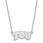 Sterling Silver Rhodium-plated LogoArt Texas Christian University T-C-U Small Pendant 18 inch Necklace