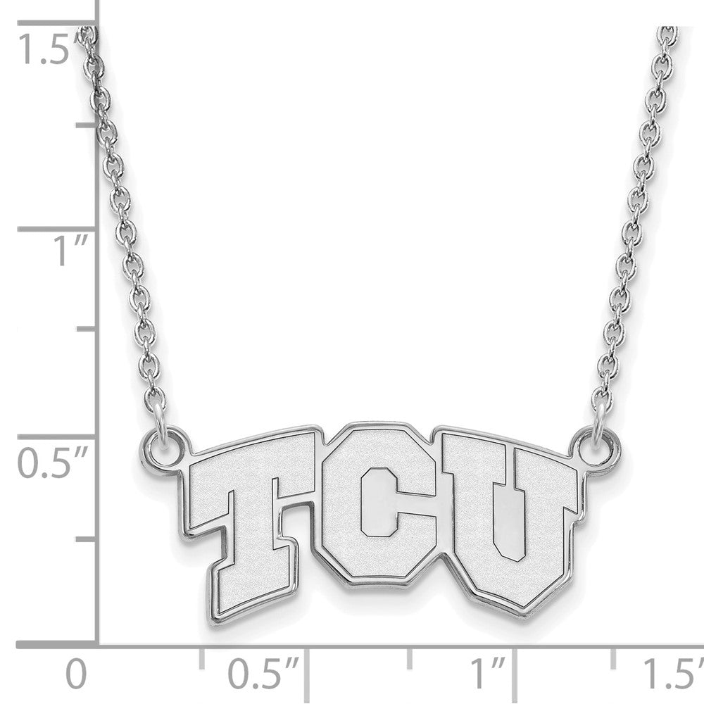 14k White Gold LogoArt Texas Christian University T-C-U Small Pendant 18 inch Necklace