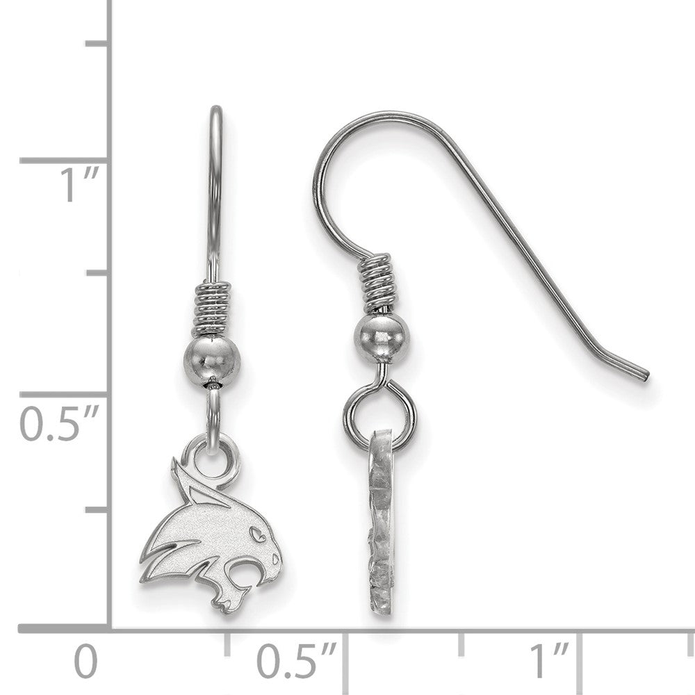 Sterling Silver Rhodium-plated LogoArt Texas State University Bobcat Extra Small Dangle Wire Earrings