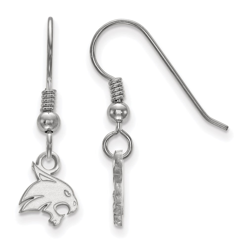 Sterling Silver Rhodium-plated LogoArt Texas State University Bobcat Extra Small Dangle Wire Earrings