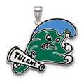 Sterling Silver Rhodium-plated LogoArt Tulane University Extra Large Enameled Pendant