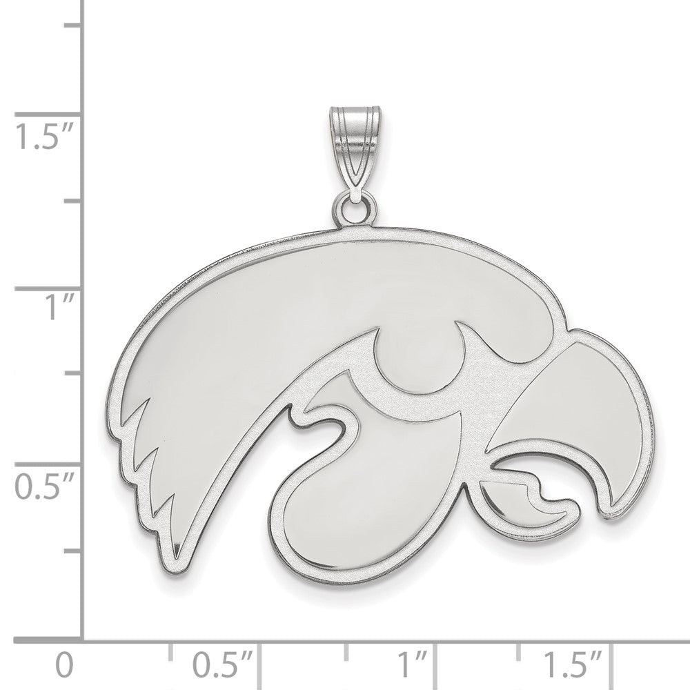 Sterling Silver Rhodium-plated LogoArt University of Iowa Hawk Extra Large Pendant