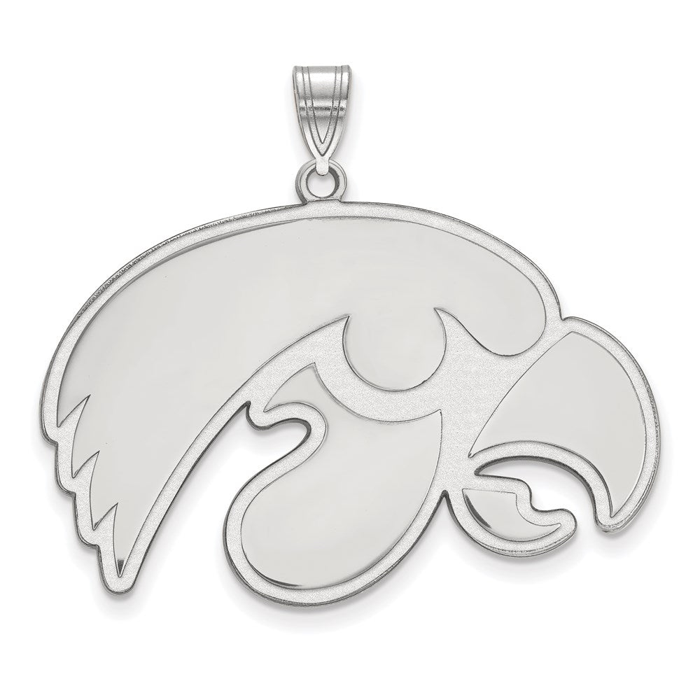 Sterling Silver Rhodium-plated LogoArt University of Iowa Hawk Extra Large Pendant