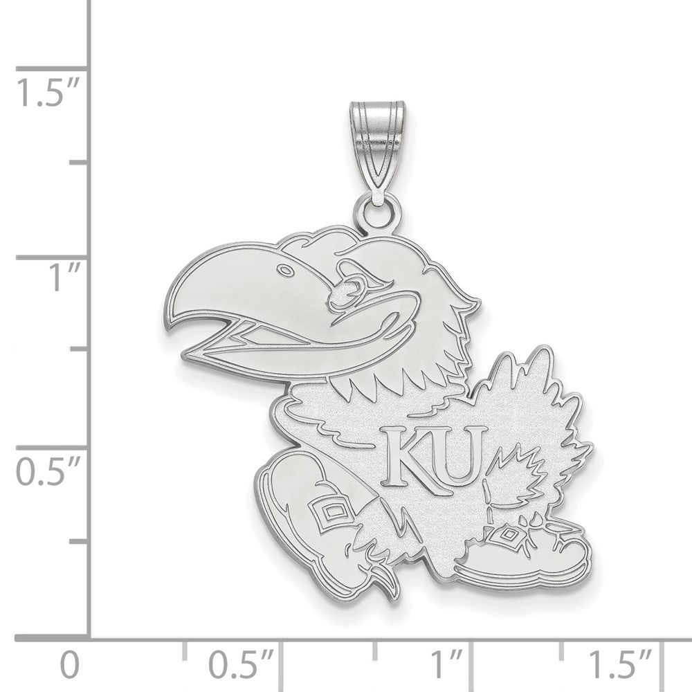 Sterling Silver Rhodium-plated LogoArt University of Kansas Jayhawk Extra Large Pendant