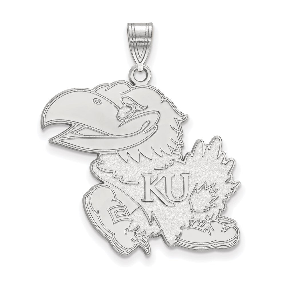 Sterling Silver Rhodium-plated LogoArt University of Kansas Jayhawk Extra Large Pendant