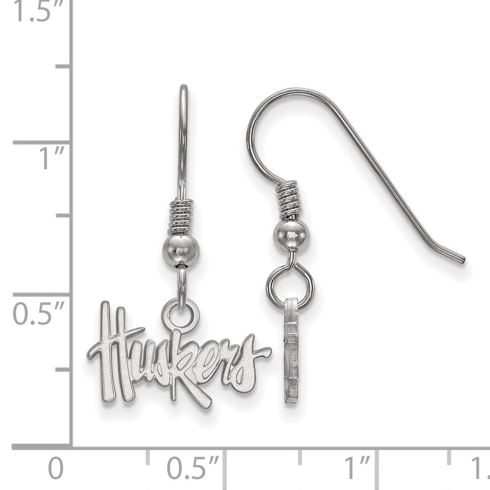 Sterling Silver Rhodium-plated LogoArt University of Nebraska Huskers Extra Small Dangle Wire Earrings