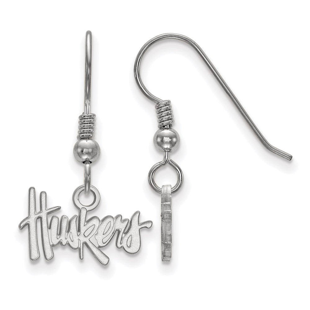 Sterling Silver Rhodium-plated LogoArt University of Nebraska Huskers Extra Small Dangle Wire Earrings