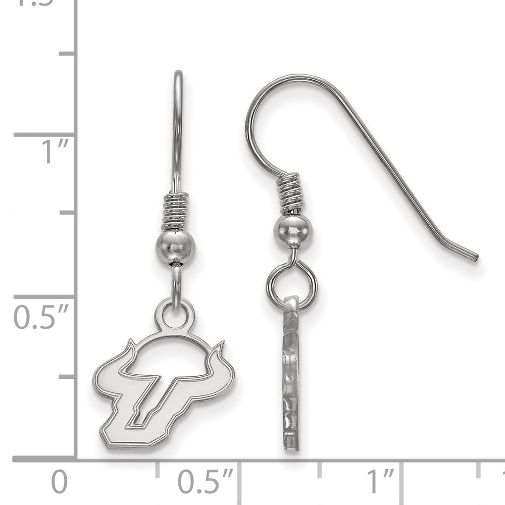 Sterling Silver Rhodium-plated LogoArt University of South Florida Bull Extra Small Dangle Wire Earrings