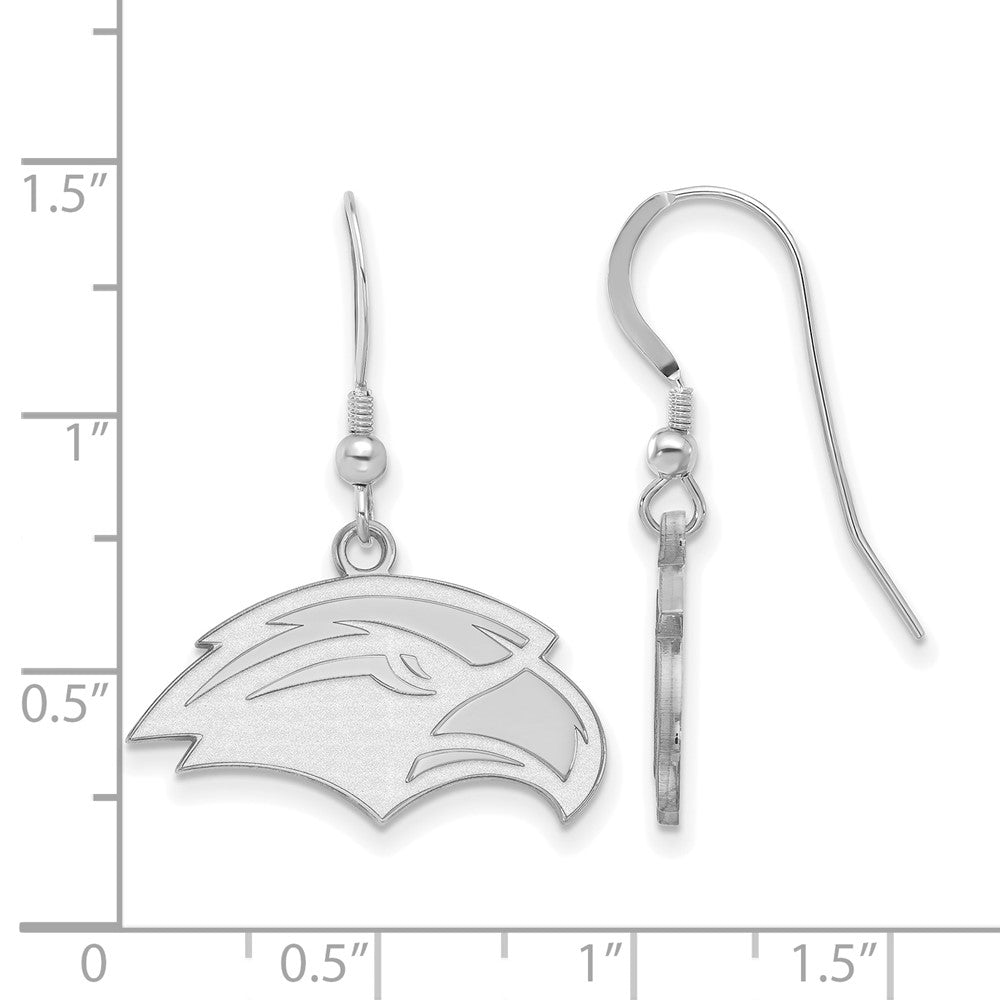 Sterling Silver Rhodium-plated LogoArt University of Southern Mississippi Eagle Small Dangle Wire Earrings