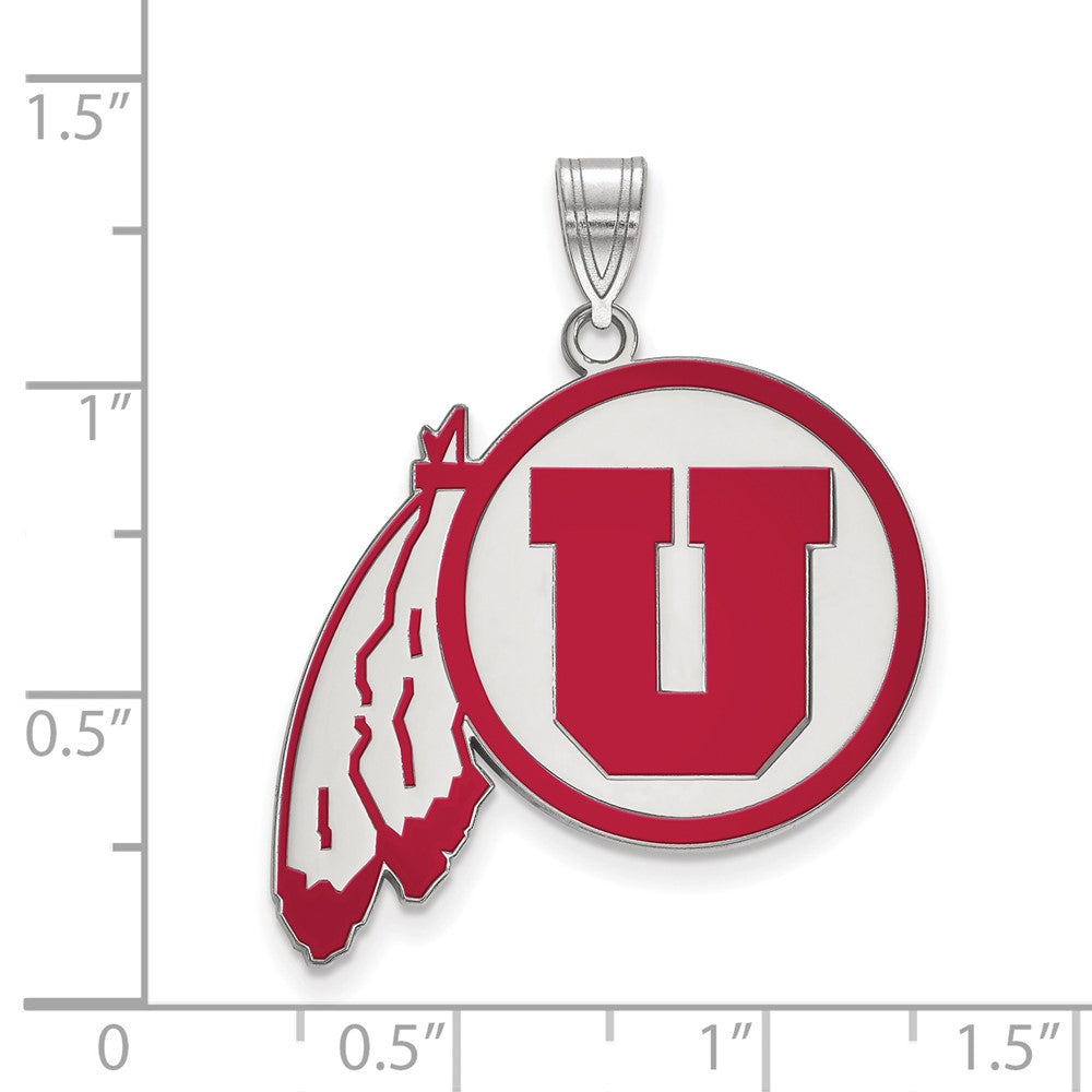 Sterling Silver Rhodium-plated LogoArt University of Utah Extra Large Enameled Pendant