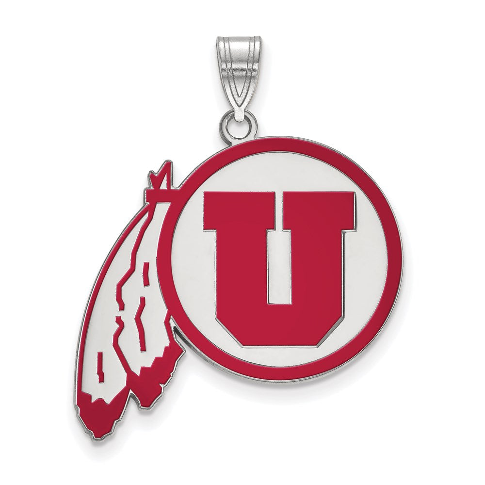 Sterling Silver Rhodium-plated LogoArt University of Utah Extra Large Enameled Pendant