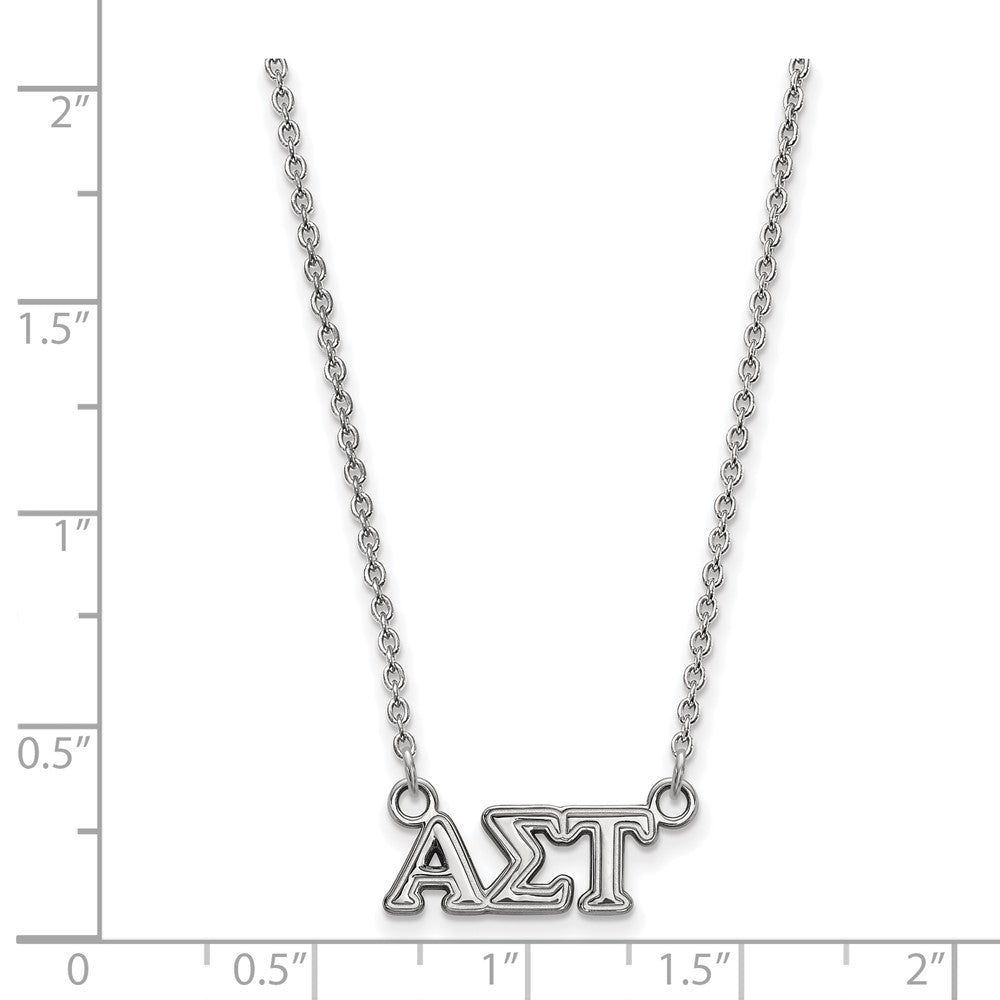 Sterling Silver Rhodium-plated LogoArt Alpha Sigma Tau Sorority Greek Letters Extra Small Pendant 18 inch Necklace