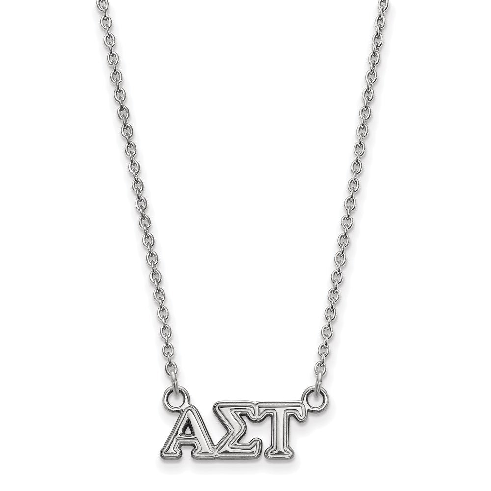 Sterling Silver Rhodium-plated LogoArt Alpha Sigma Tau Sorority Greek Letters Extra Small Pendant 18 inch Necklace