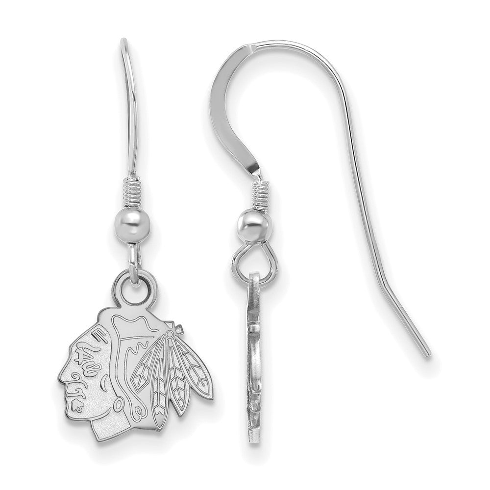 Sterling Silver Rhodium-plated NHL LogoArt Chicago Blackhawks Extra Small Dangle Earrings