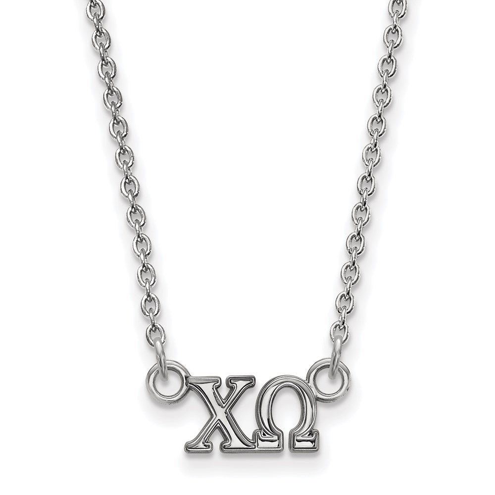 Sterling Silver Rhodium-plated LogoArt Chi Omega Sorority Greek Letters Extra Small Pendant 18 inch Necklace