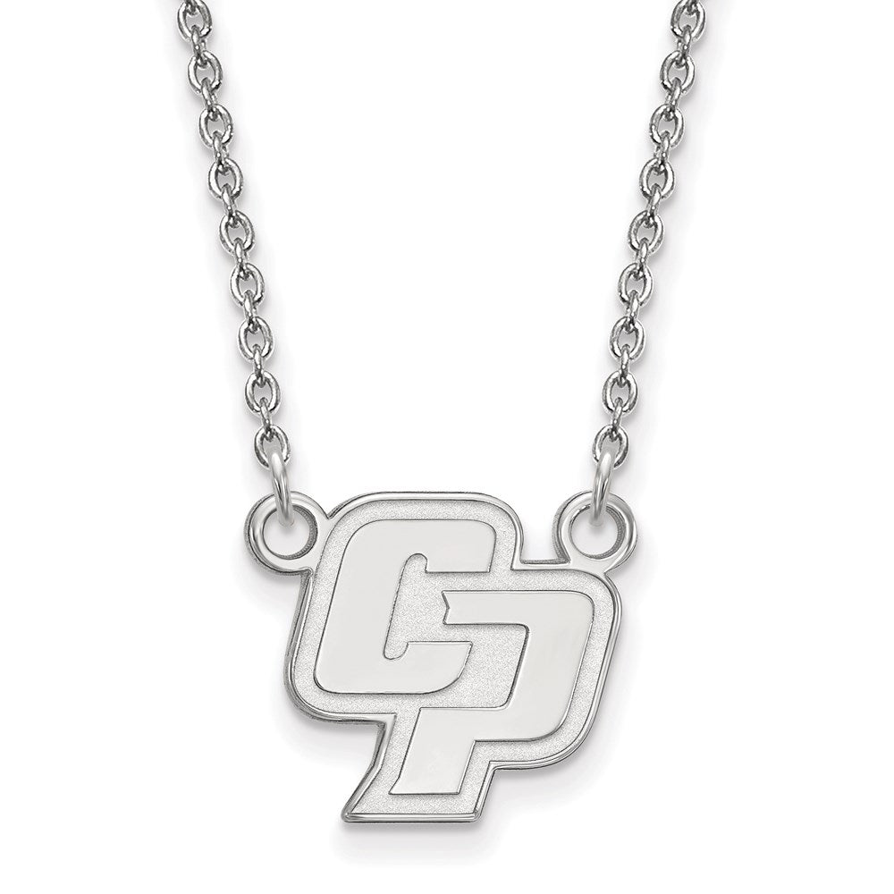 Sterling Silver Rhodium-plated LogoArt California Polytechnic State University C-P Small Pendant 18 inch Necklace