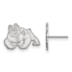 Sterling Silver Rhodium-plated LogoArt California State University Fresno Bulldog Small Post Earrings
