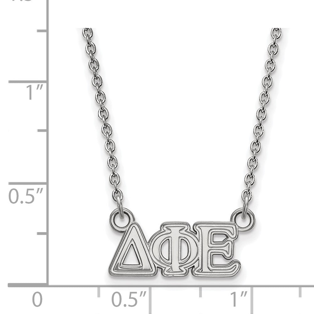 Sterling Silver Rhodium-plated LogoArt Delta Phi Epsilon Sorority Greek Letters Extra Small Pendant 18 inch Necklace