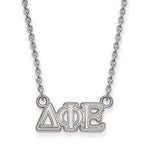 Sterling Silver Rhodium-plated LogoArt Delta Phi Epsilon Sorority Greek Letters Extra Small Pendant 18 inch Necklace